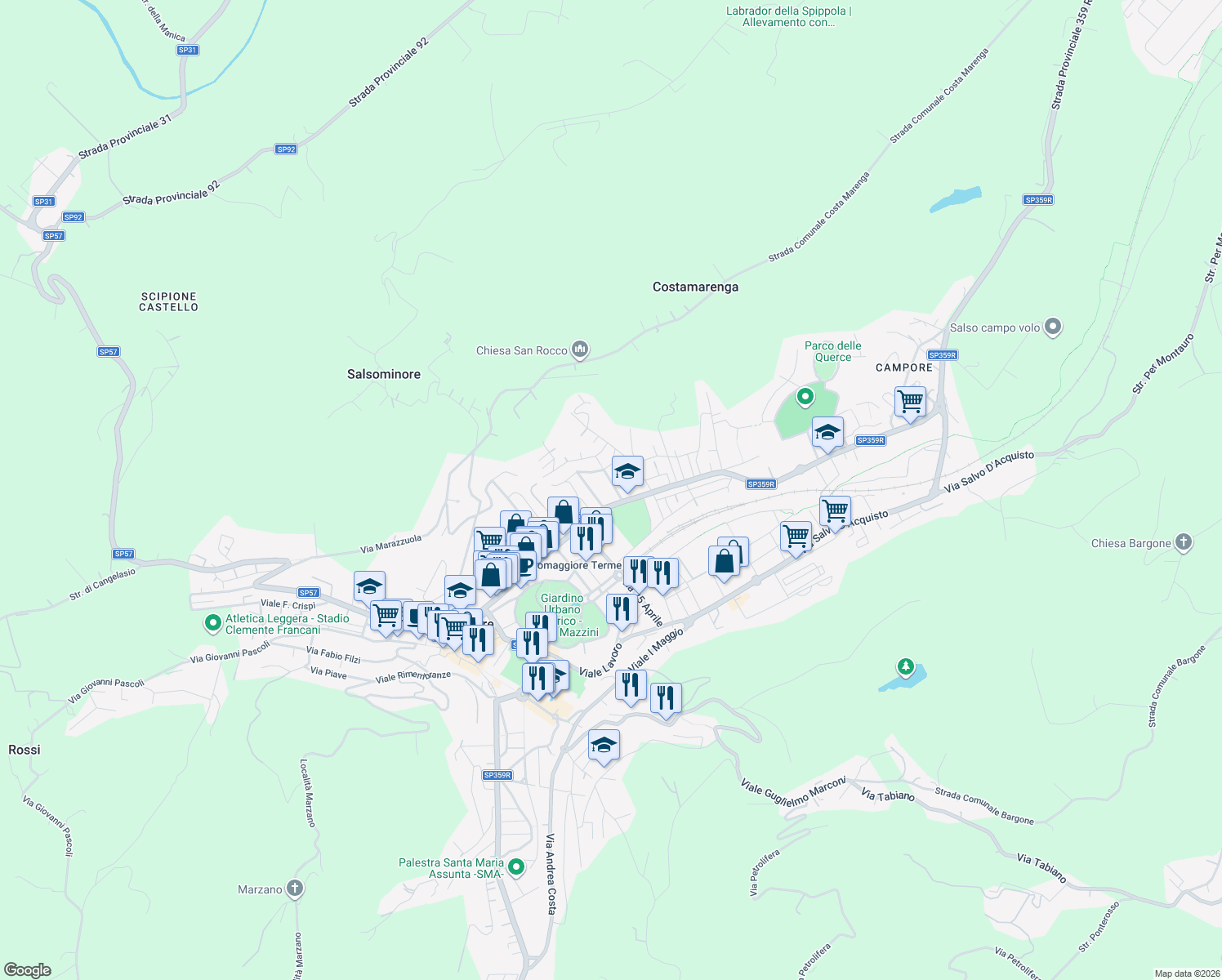 map of restaurants, bars, coffee shops, grocery stores, and more near 20 Via Gianbattista Bodoni in Salsomaggiore Terme