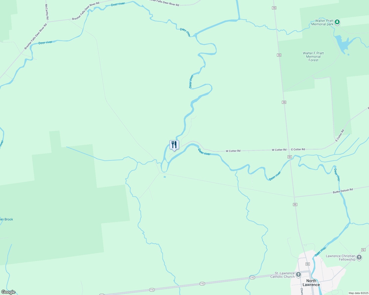 map of restaurants, bars, coffee shops, grocery stores, and more near 195 W Cotter Rd in Brasher Falls
