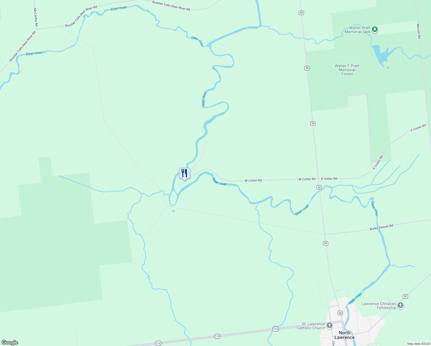map of restaurants, bars, coffee shops, grocery stores, and more near 167 W Cotter Rd in Brasher Falls