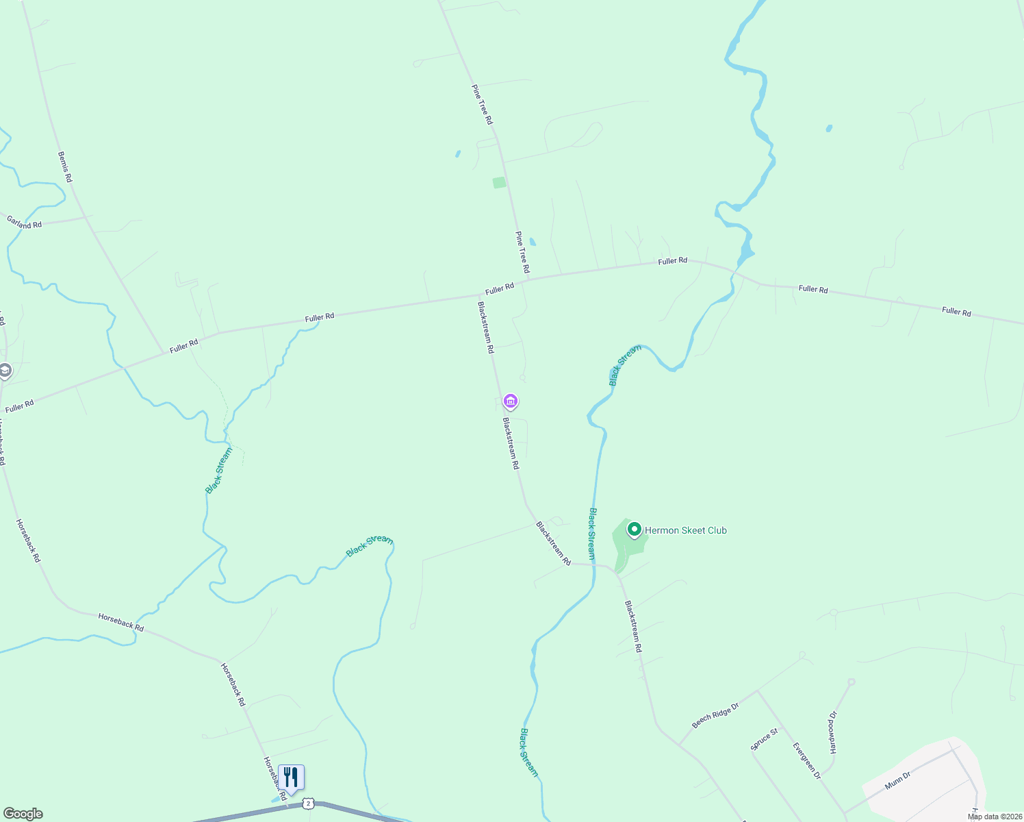 map of restaurants, bars, coffee shops, grocery stores, and more near 867 Blackstream Road in Hermon