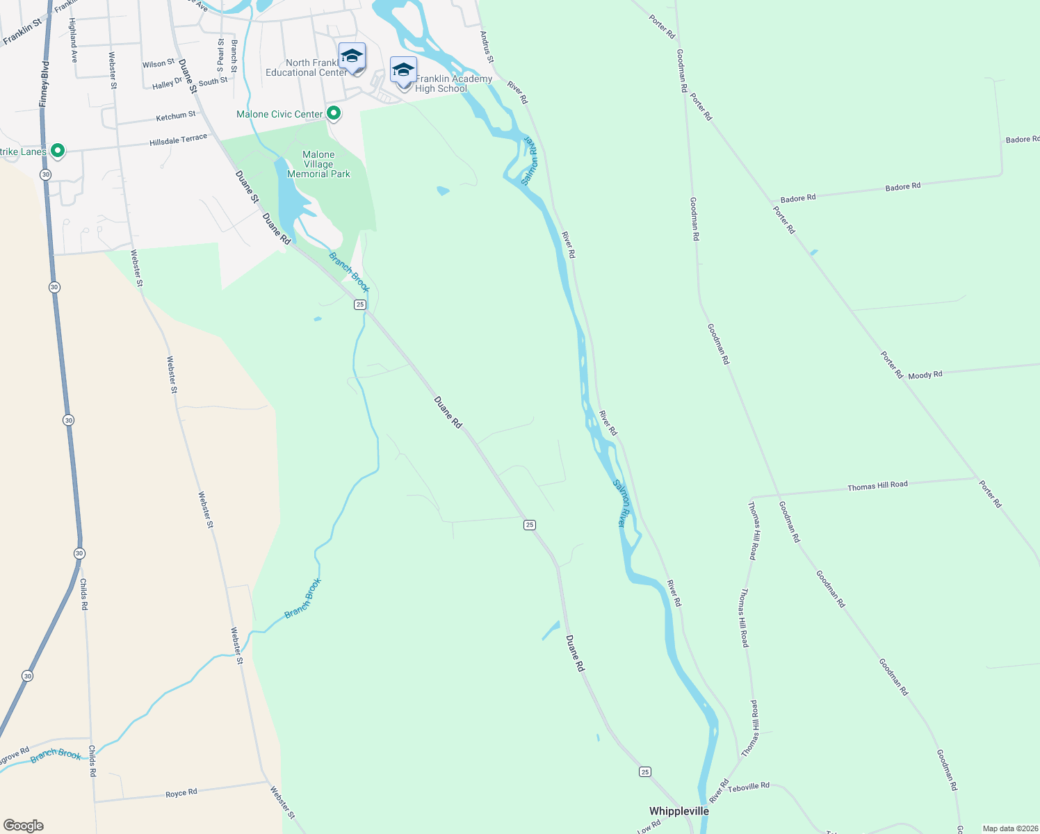 map of restaurants, bars, coffee shops, grocery stores, and more near 39 Miner Road in Malone