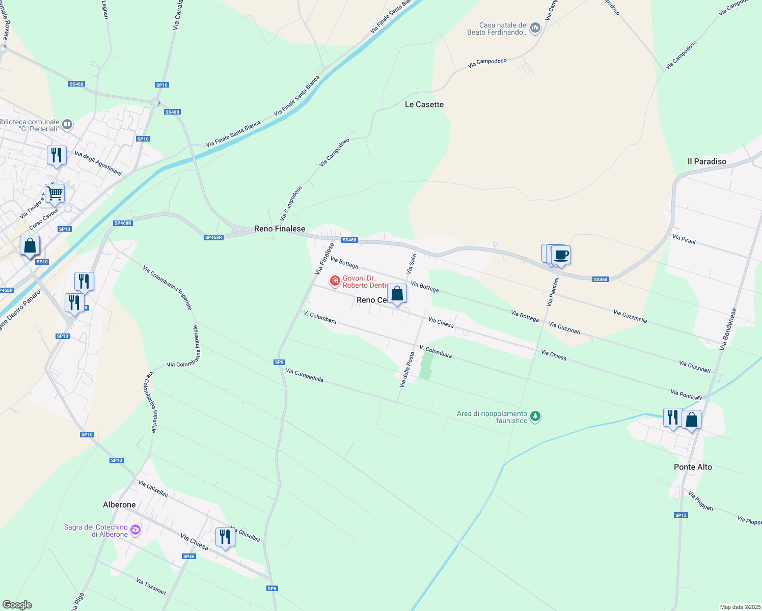 map of restaurants, bars, coffee shops, grocery stores, and more near in Reno Centese