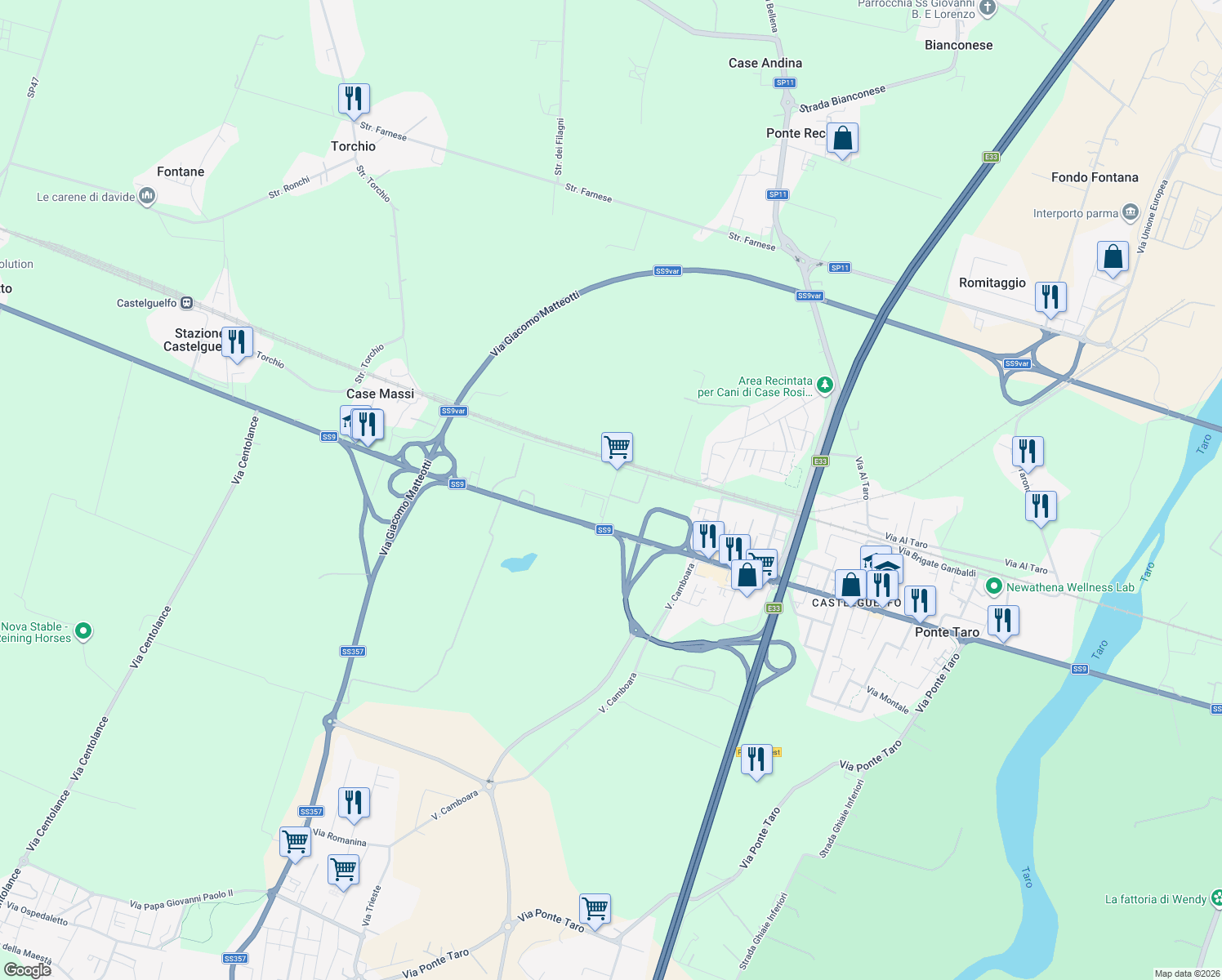 map of restaurants, bars, coffee shops, grocery stores, and more near 1 Via Enrico Fermi in Ponte Taro