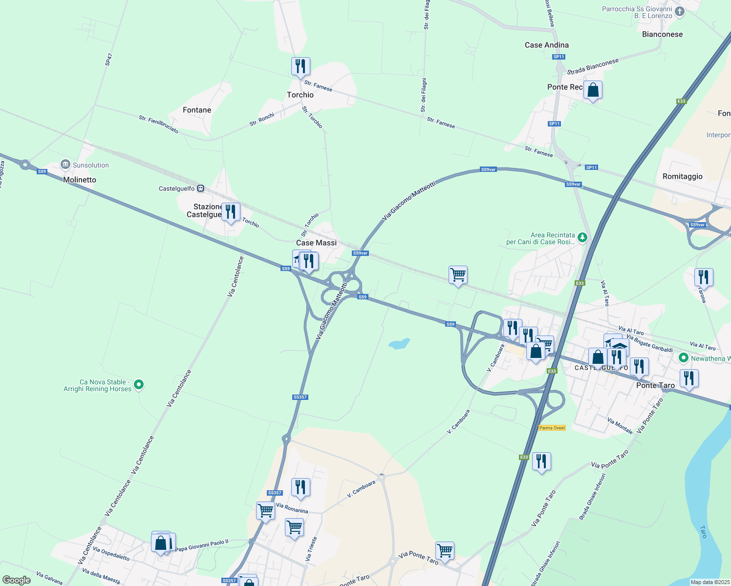 map of restaurants, bars, coffee shops, grocery stores, and more near 61 Via Emilia in Ponte Taro