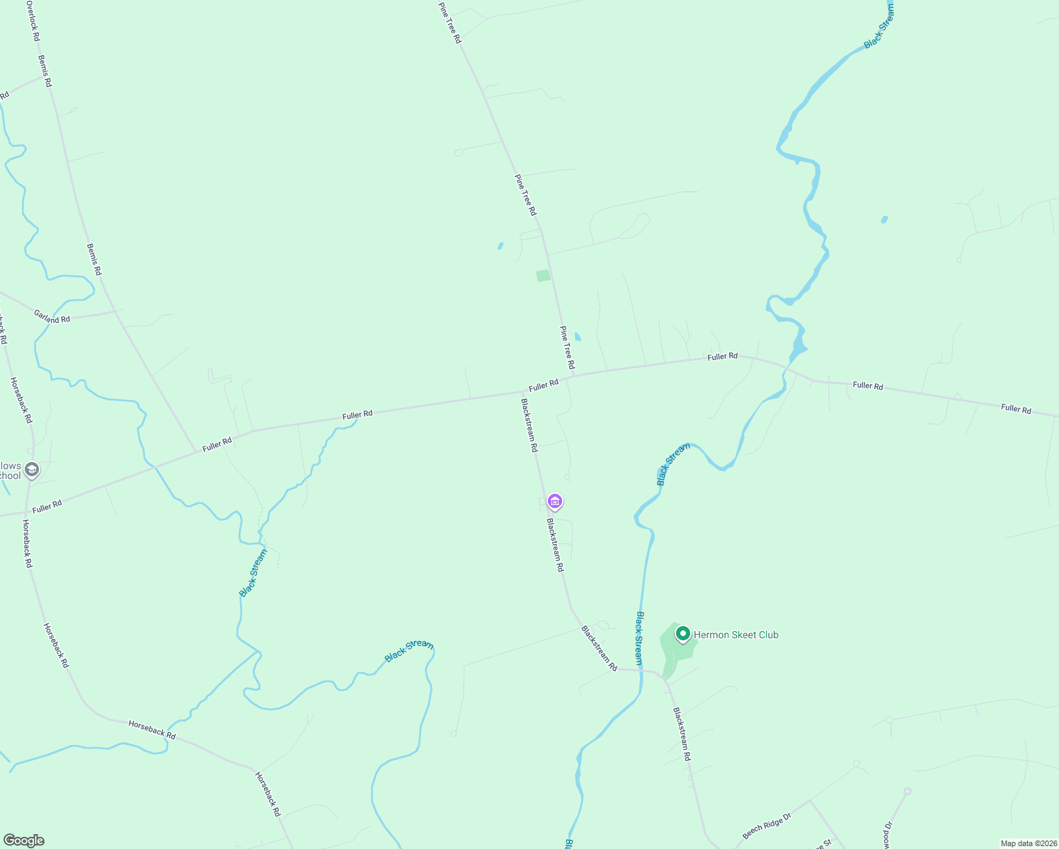map of restaurants, bars, coffee shops, grocery stores, and more near 905 Blackstream Road in Hermon