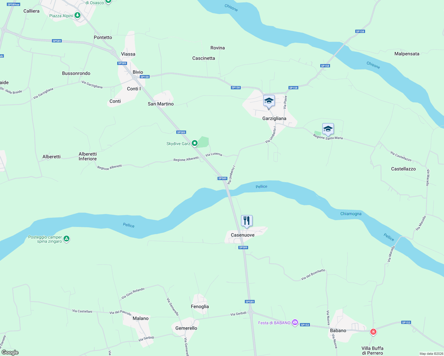 map of restaurants, bars, coffee shops, grocery stores, and more near 8 Regione Montebruno in Città Metropolitana di Torino