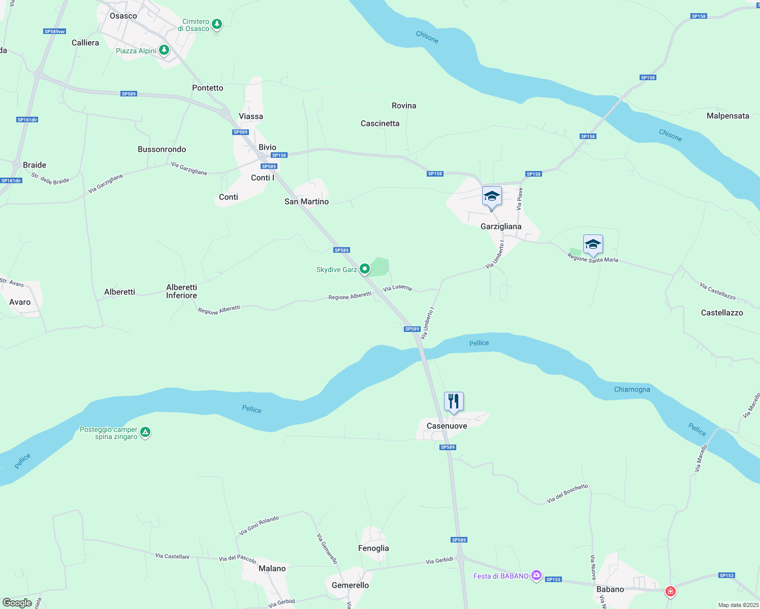 map of restaurants, bars, coffee shops, grocery stores, and more near 8 Regione Montebruno in Città Metropolitana di Torino