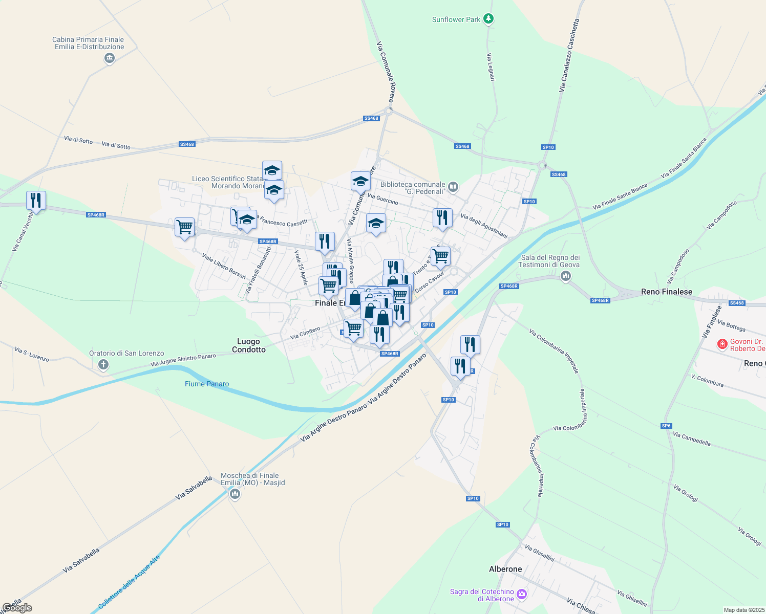 map of restaurants, bars, coffee shops, grocery stores, and more near 1D Vicolo Giovan Battista Bricci in Finale Emilia