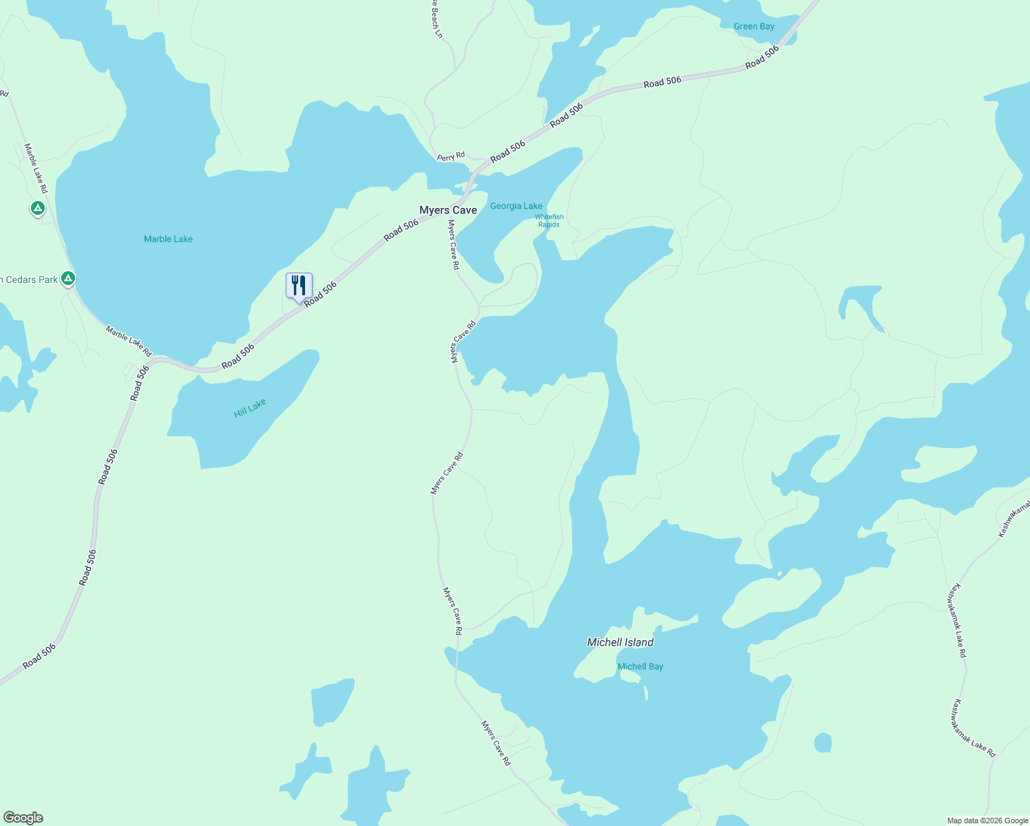 map of restaurants, bars, coffee shops, grocery stores, and more near Don Anna Road in Frontenac County