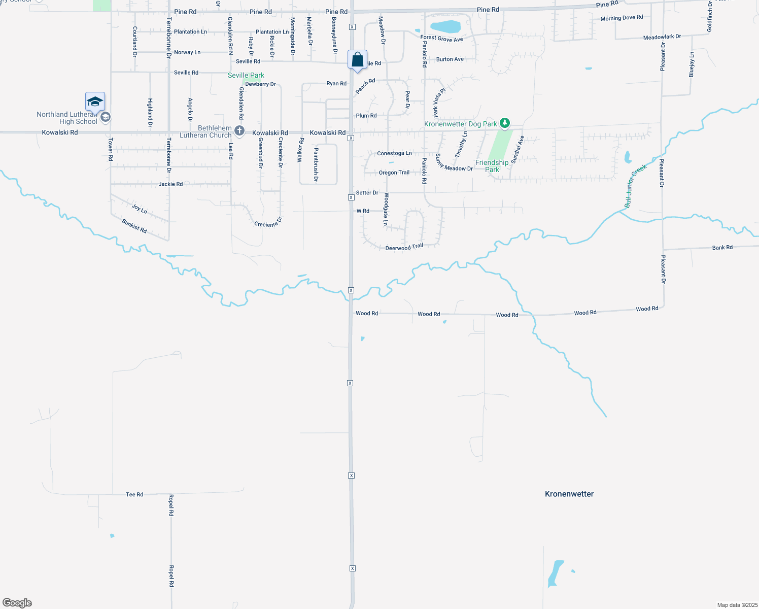 map of restaurants, bars, coffee shops, grocery stores, and more near 2142 Wood Road in Mosinee