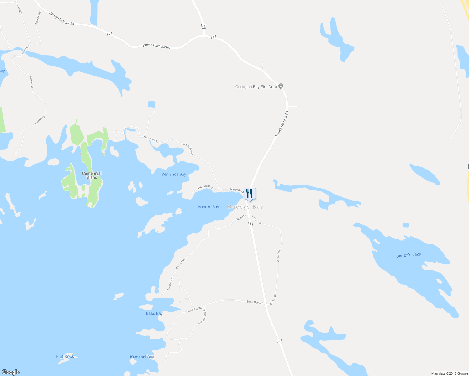 map of restaurants, bars, coffee shops, grocery stores, and more near 32 Macey Bay Road in Port Severn