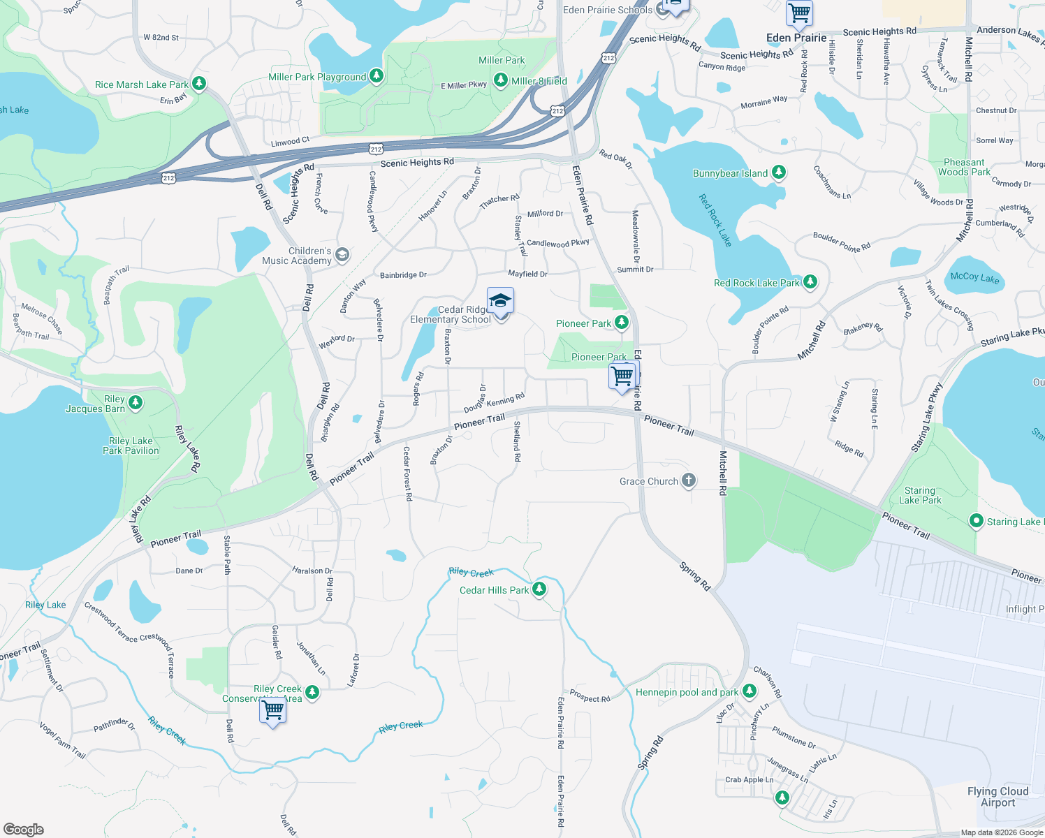 map of restaurants, bars, coffee shops, grocery stores, and more near 9101 Shetland Road in Eden Prairie
