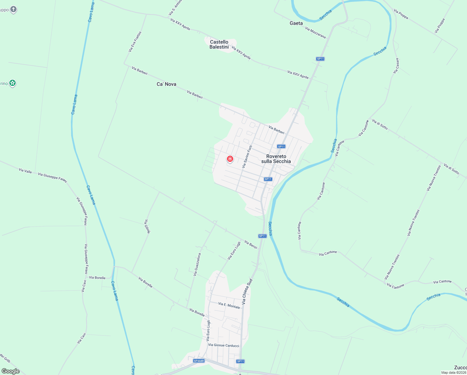 map of restaurants, bars, coffee shops, grocery stores, and more near 43/A Via della Liberta' in Rovereto sulla Secchia