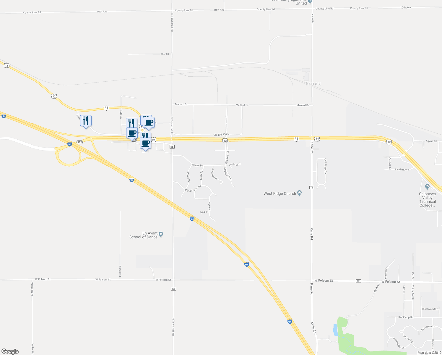 map of restaurants, bars, coffee shops, grocery stores, and more near 4023 John Hart Place in Eau Claire