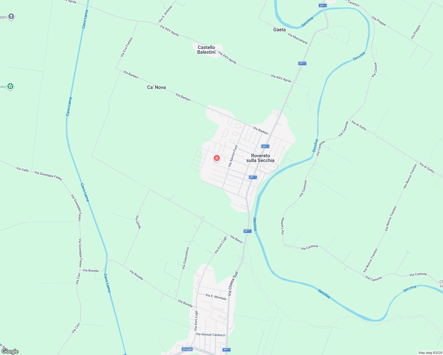 map of restaurants, bars, coffee shops, grocery stores, and more near 43 Via della Liberta' in Rovereto sulla Secchia