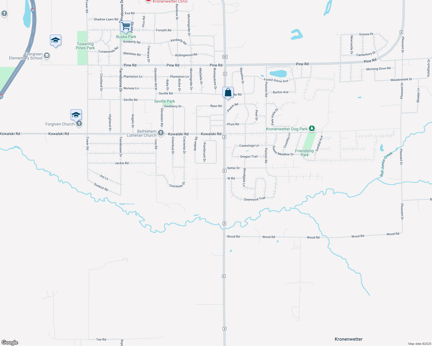 map of restaurants, bars, coffee shops, grocery stores, and more near 2092 West Road in Mosinee