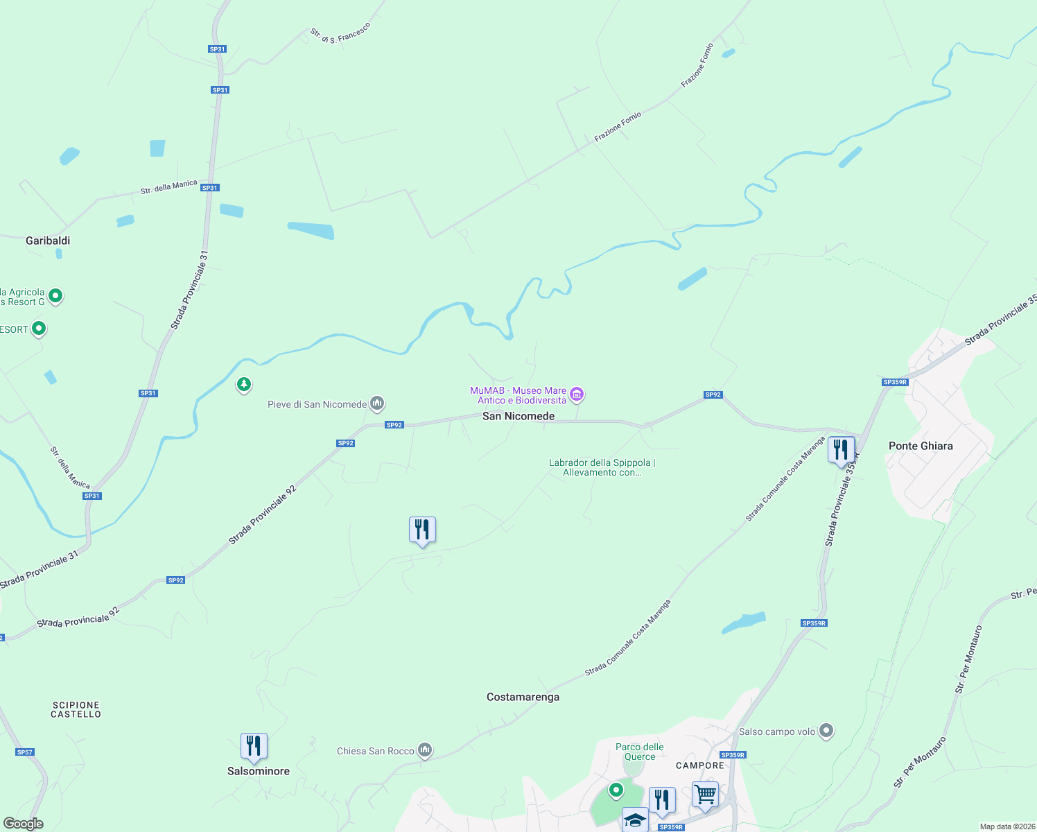 map of restaurants, bars, coffee shops, grocery stores, and more near 45 Località San Nicomede-Predella in San Nicomede