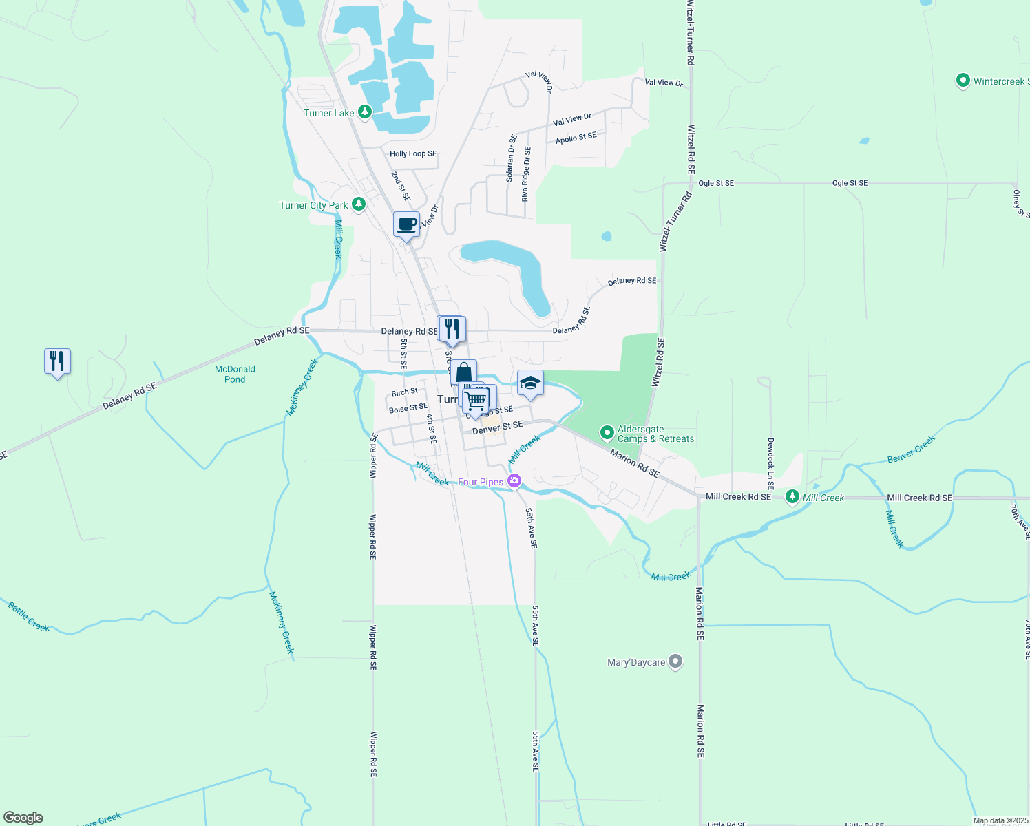map of restaurants, bars, coffee shops, grocery stores, and more near 5444 Chicago Street Southeast in Turner