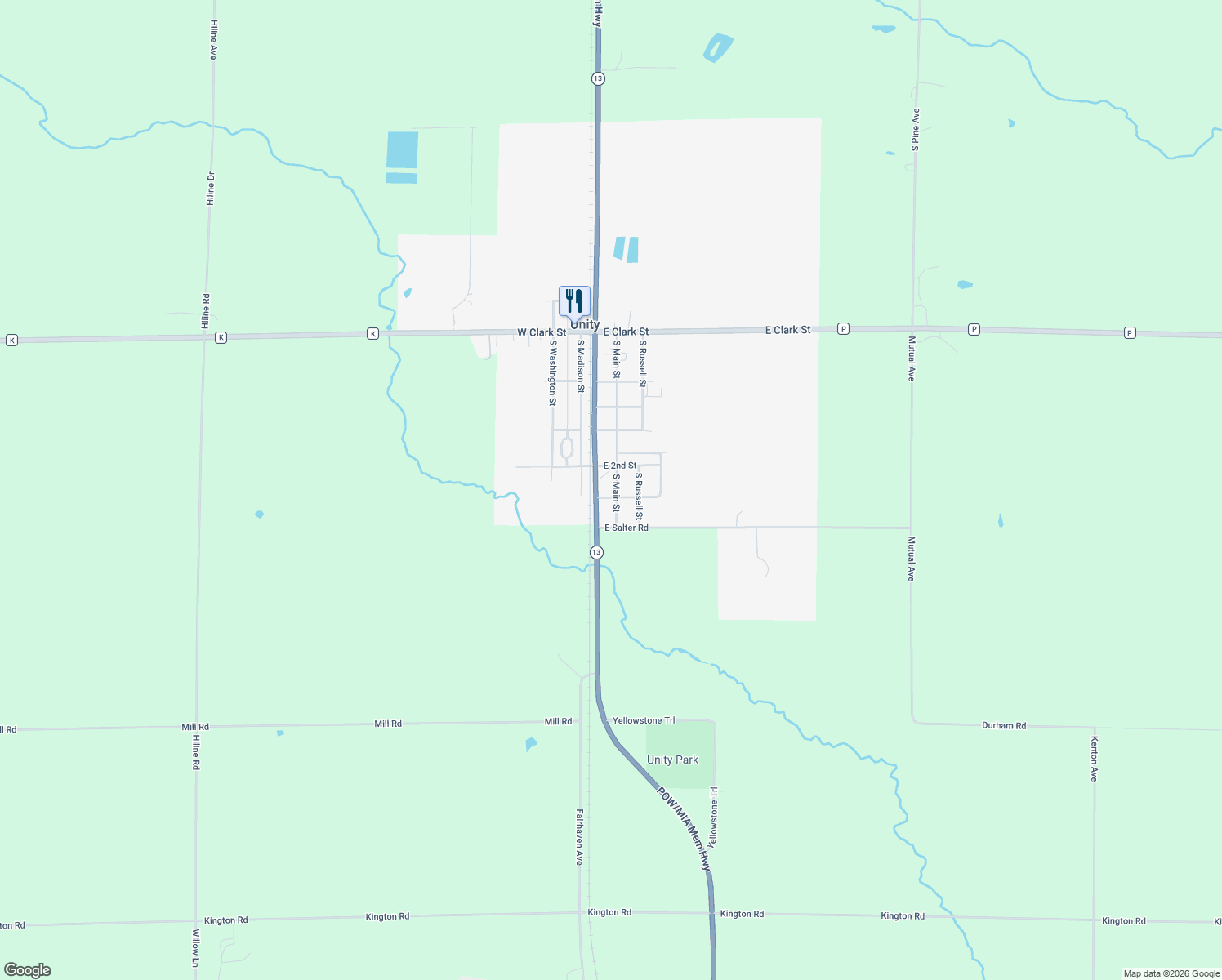 map of restaurants, bars, coffee shops, grocery stores, and more near 441 S Main St in Unity