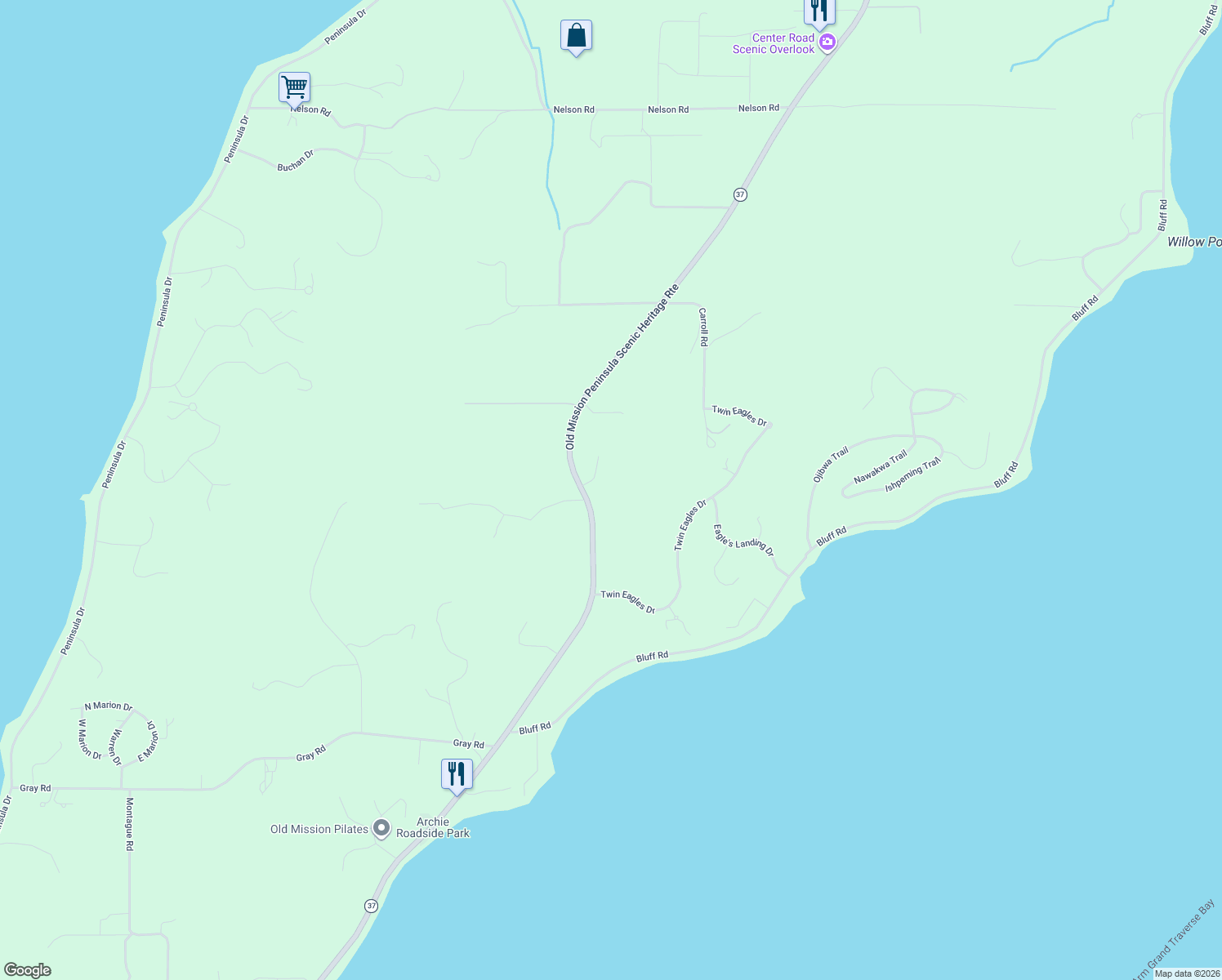 map of restaurants, bars, coffee shops, grocery stores, and more near in Traverse City