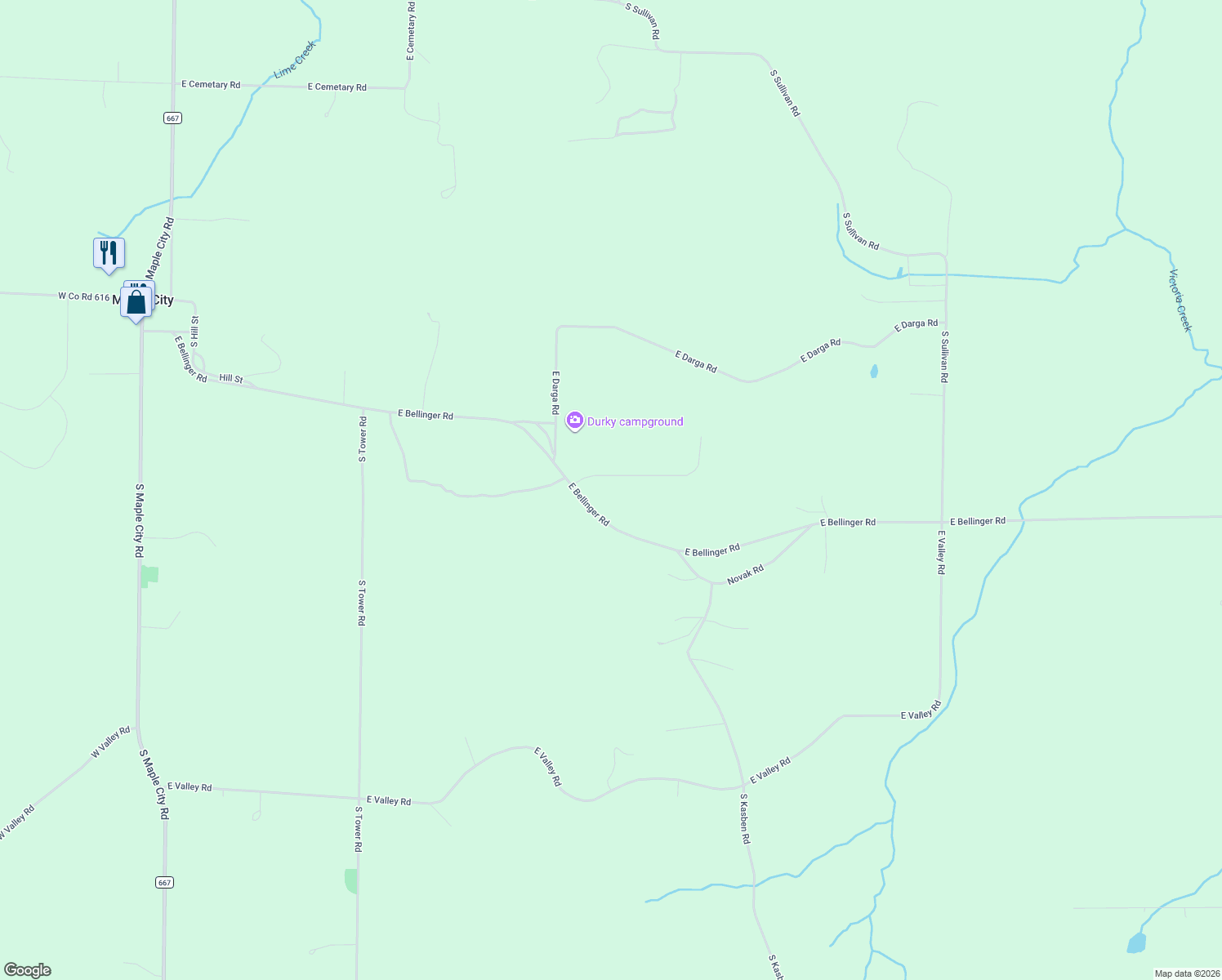 map of restaurants, bars, coffee shops, grocery stores, and more near 1121 East Bellinger Road in Cedar