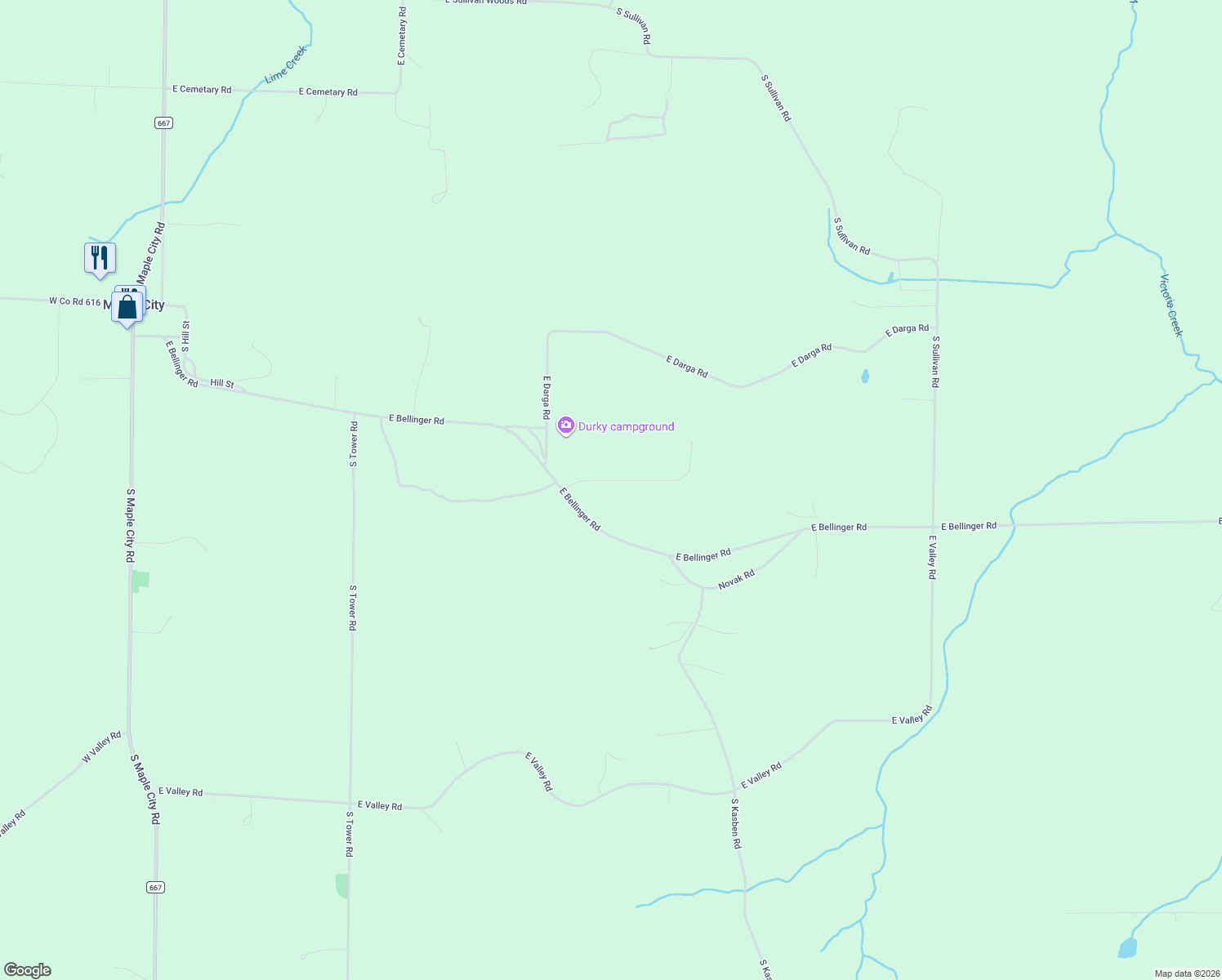 map of restaurants, bars, coffee shops, grocery stores, and more near 1121 East Bellinger Road in Cedar