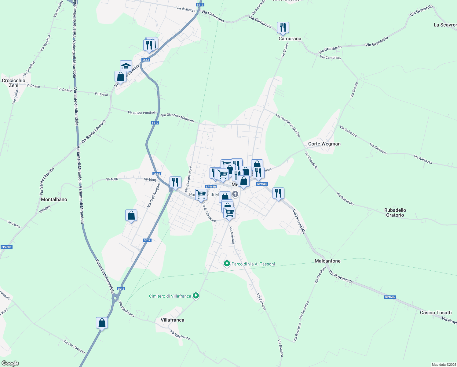 map of restaurants, bars, coffee shops, grocery stores, and more near 1 Via Gregorio Agnini in Medolla