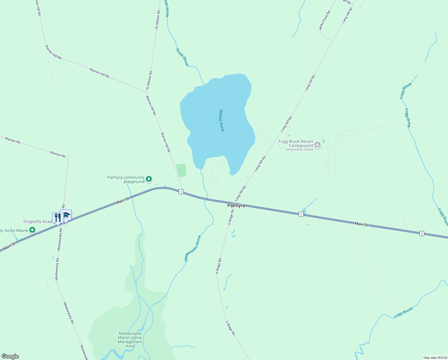 map of restaurants, bars, coffee shops, grocery stores, and more near 59 Camp Road in Palmyra