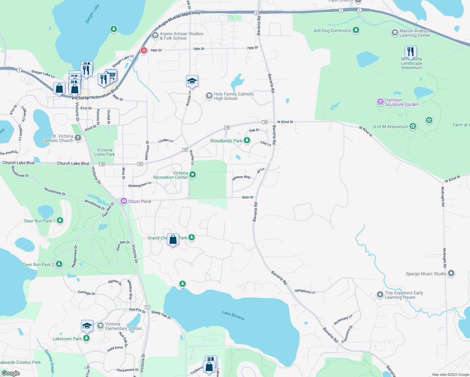 map of restaurants, bars, coffee shops, grocery stores, and more near 810 Ali Ln in Victoria