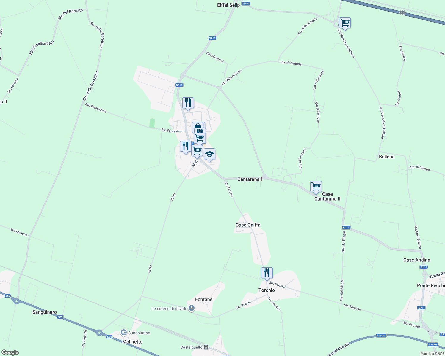 map of restaurants, bars, coffee shops, grocery stores, and more near in Fontevivo