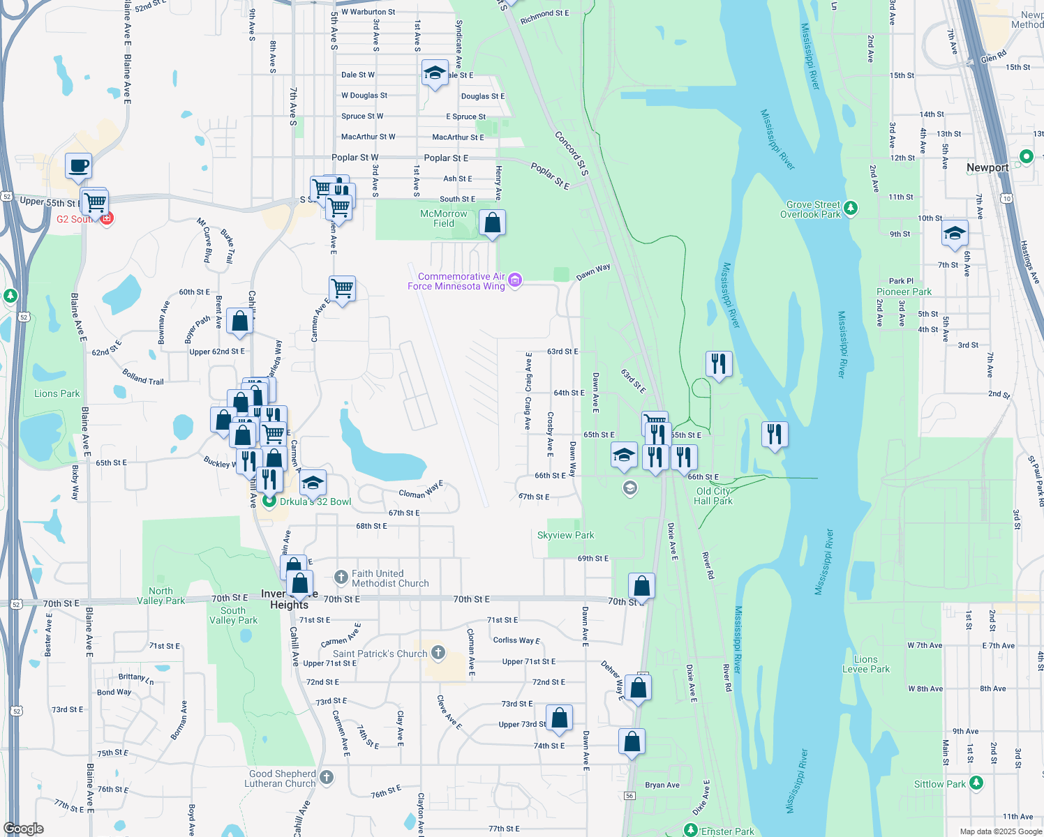 map of restaurants, bars, coffee shops, grocery stores, and more near 6438 Coryell Ct in Inver Grove Heights