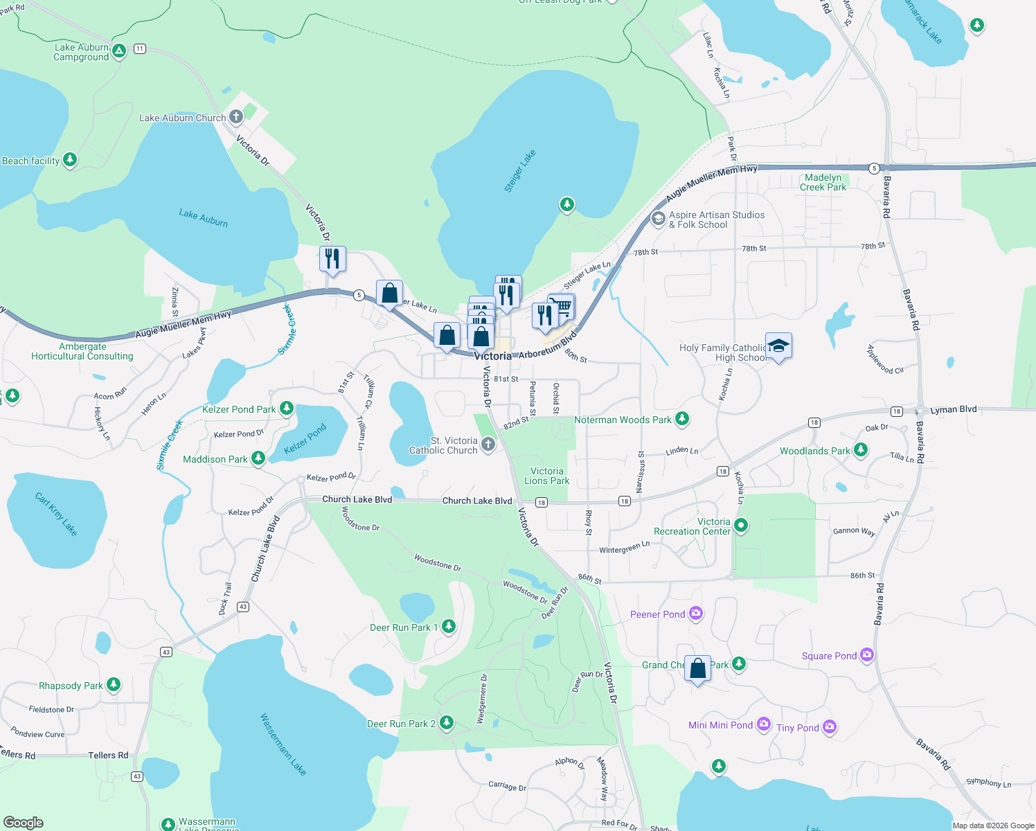 map of restaurants, bars, coffee shops, grocery stores, and more near 1680 82nd Street in Victoria