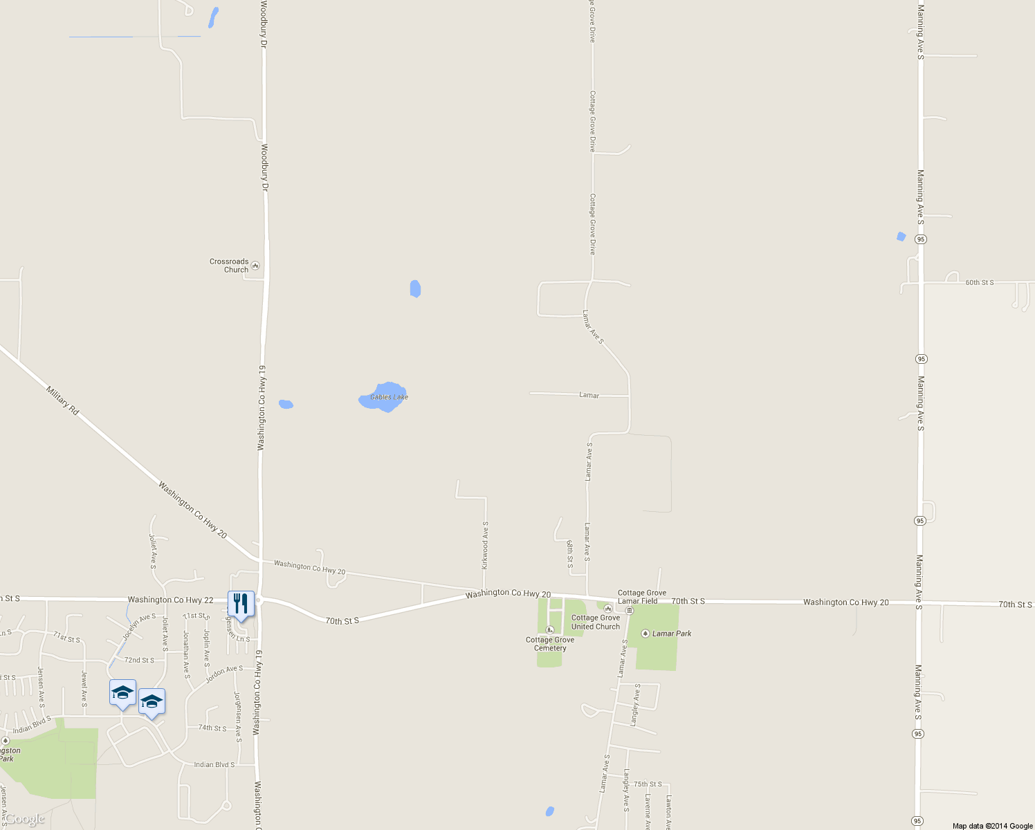 map of restaurants, bars, coffee shops, grocery stores, and more near 6330 Lamar Avenue South in Cottage Grove