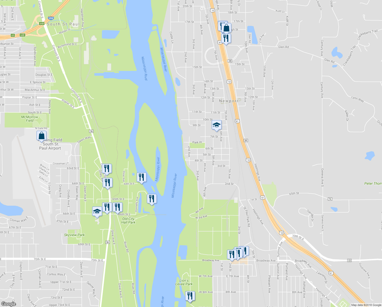 map of restaurants, bars, coffee shops, grocery stores, and more near 512 2nd Avenue in Newport