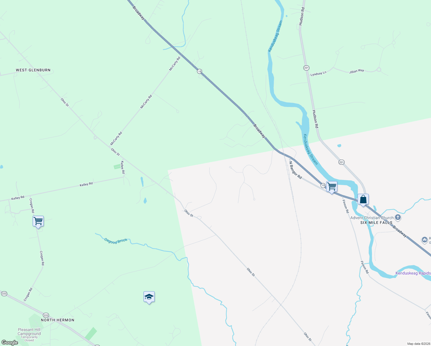 map of restaurants, bars, coffee shops, grocery stores, and more near 115 Pine Ledge Road in Bangor