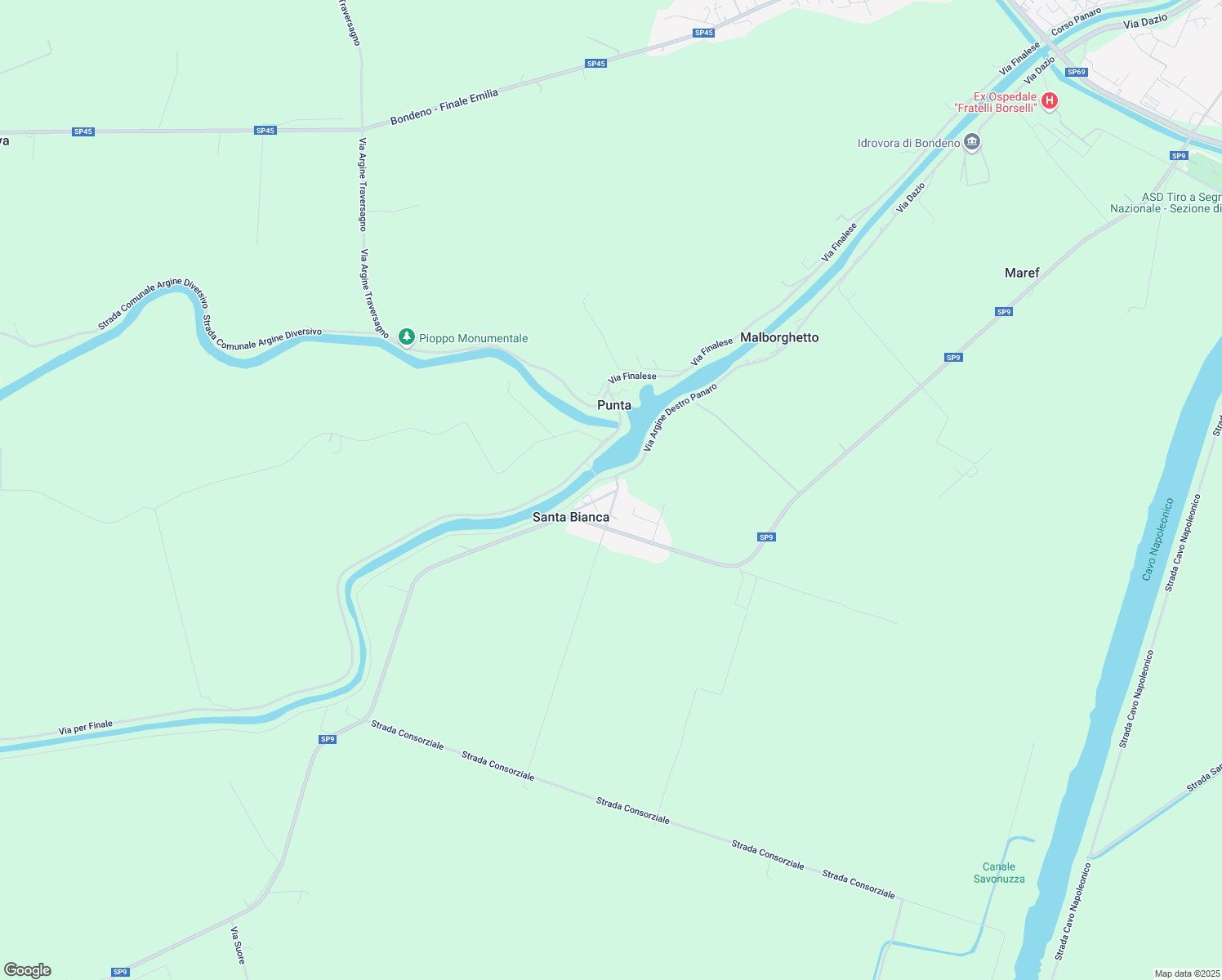 map of restaurants, bars, coffee shops, grocery stores, and more near 55 Via Centrale in Santa Bianca