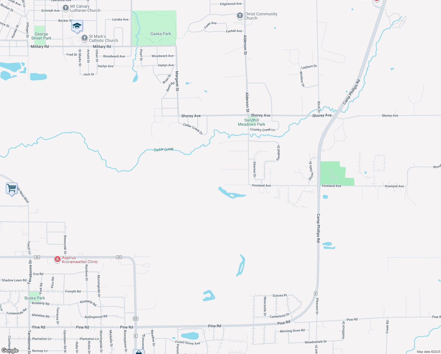 map of restaurants, bars, coffee shops, grocery stores, and more near 2109 Partners Lane in Schofield