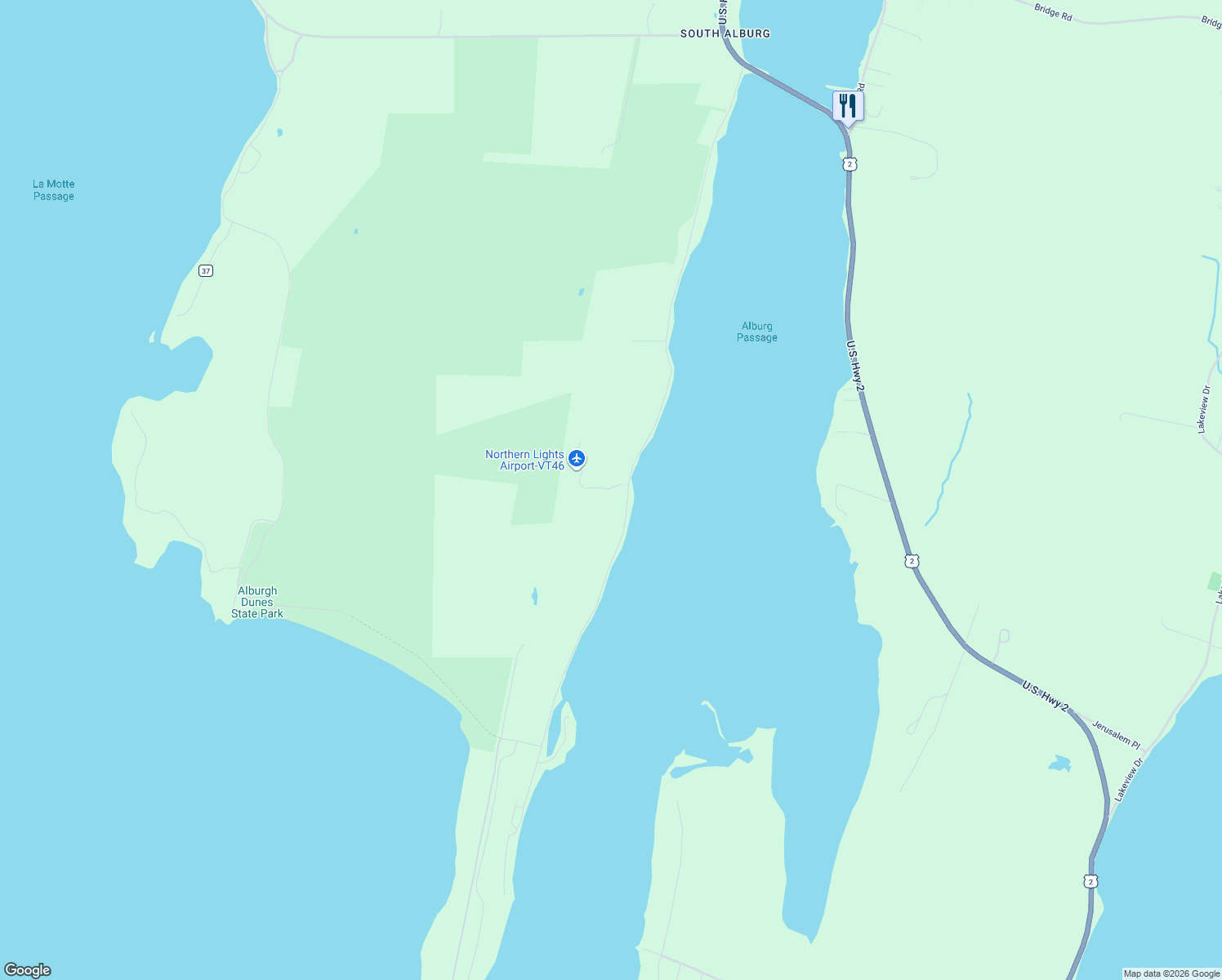map of restaurants, bars, coffee shops, grocery stores, and more near 124 Poor Farm Road in Alburgh