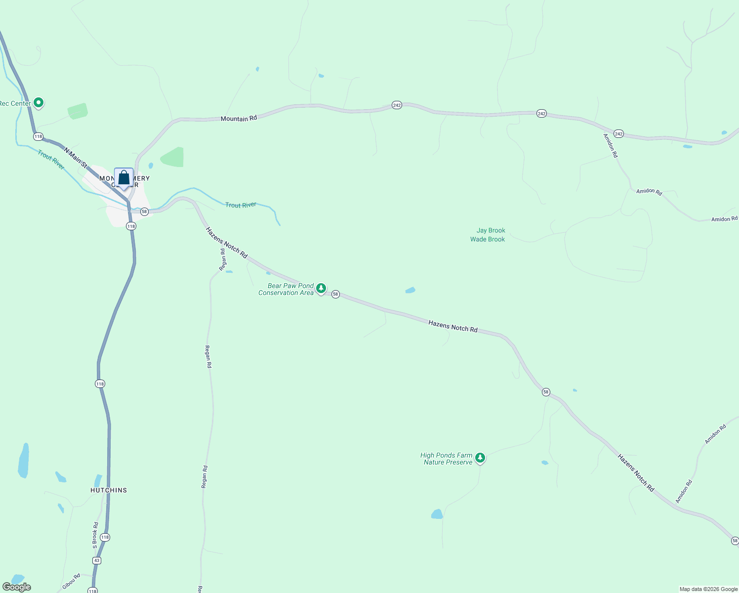 map of restaurants, bars, coffee shops, grocery stores, and more near 1205 Hazens Notch Road in Montgomery