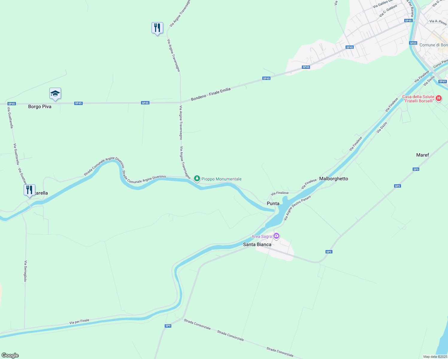 map of restaurants, bars, coffee shops, grocery stores, and more near 259 Strada Comunale Argine Diversivo in Provincia di Ferrara