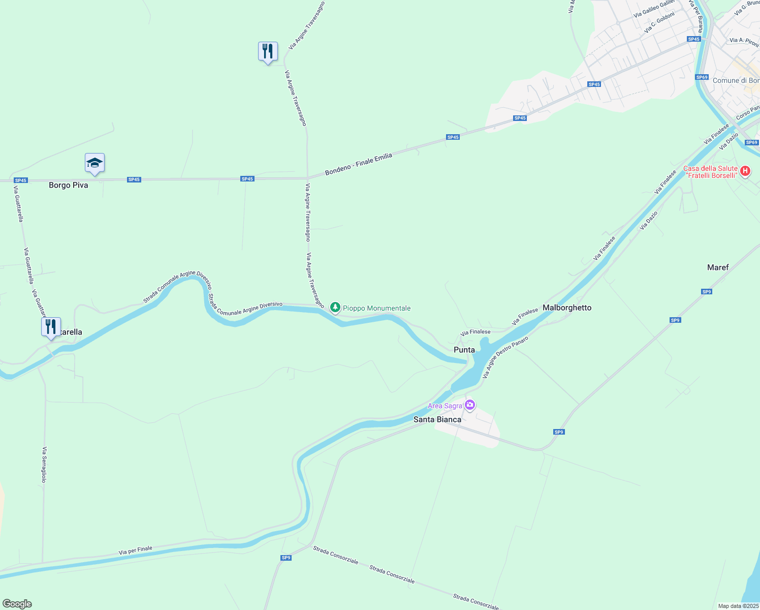 map of restaurants, bars, coffee shops, grocery stores, and more near 259 Strada Comunale Argine Diversivo in Provincia di Ferrara