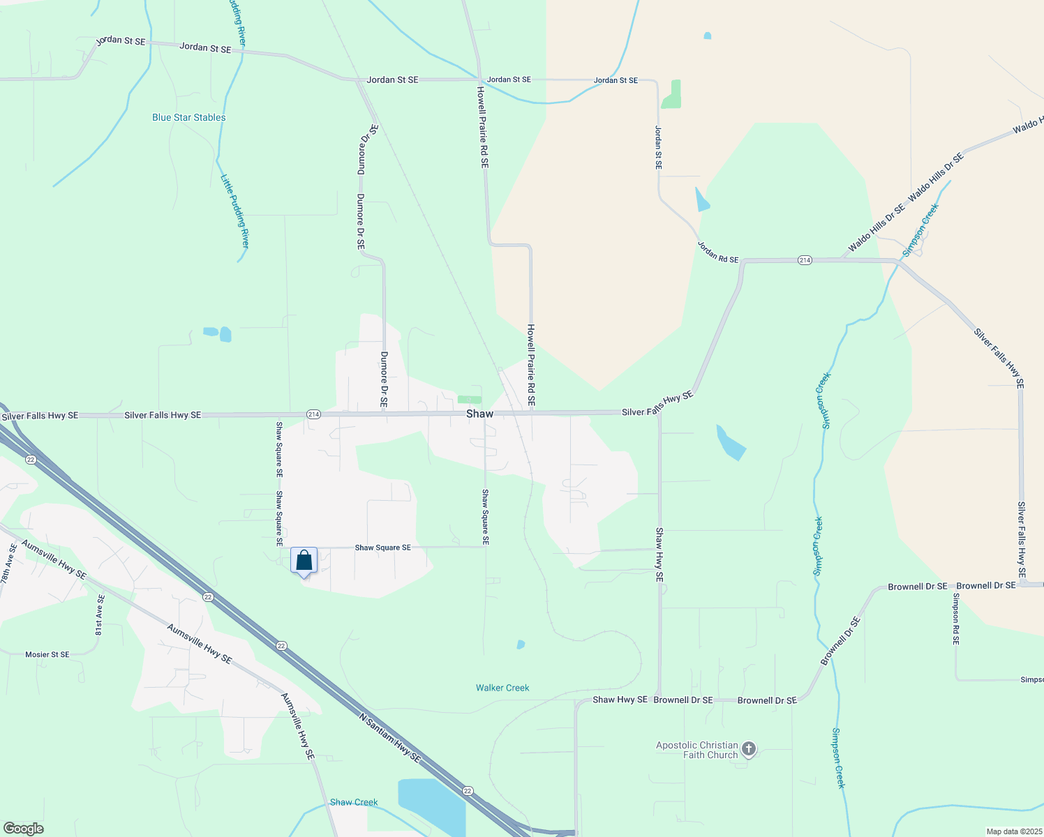 map of restaurants, bars, coffee shops, grocery stores, and more near 9338 Silver Falls Hwy SE in Aumsville