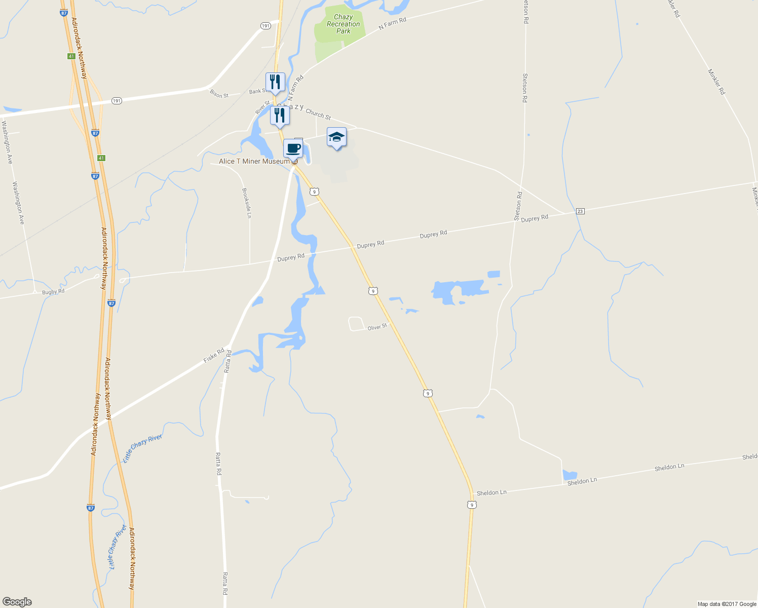 map of restaurants, bars, coffee shops, grocery stores, and more near 9467 U.S. 9 in Chazy