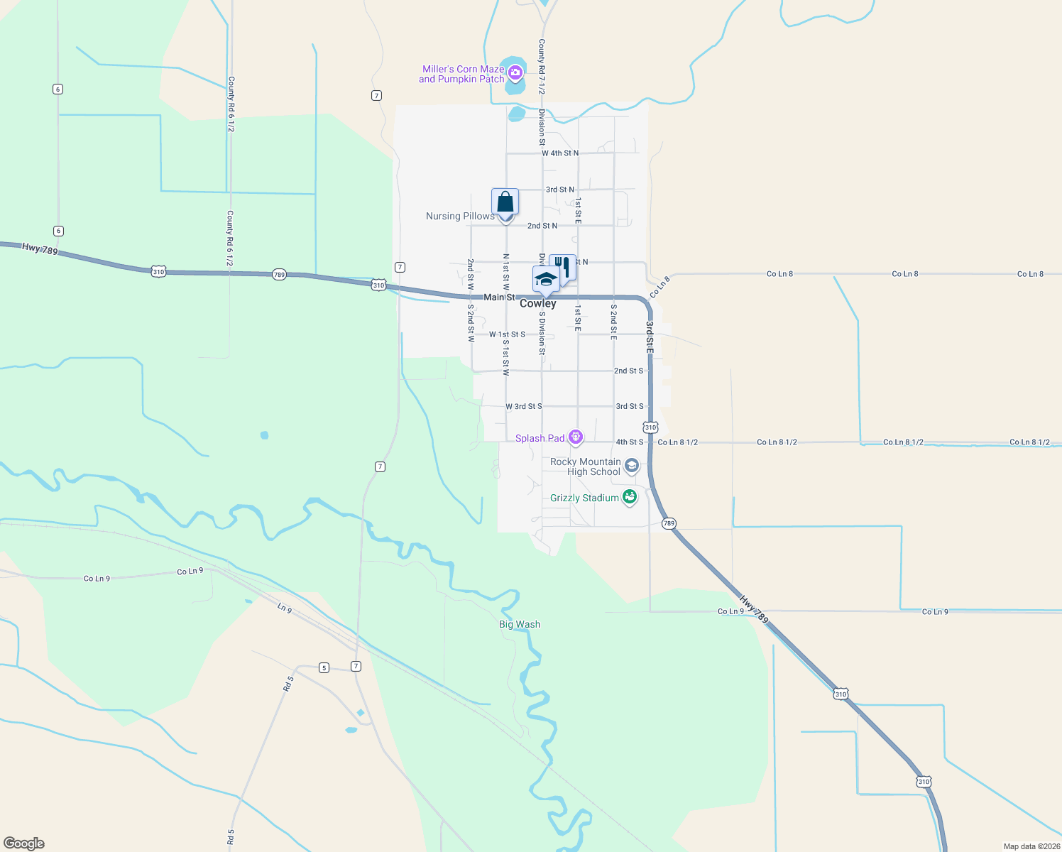 map of restaurants, bars, coffee shops, grocery stores, and more near 352 South Division Street in Lovell