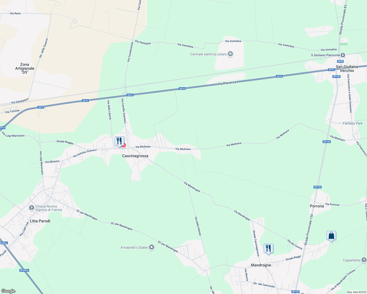 map of restaurants, bars, coffee shops, grocery stores, and more near 35 Via Molinara in Provincia di Alessandria