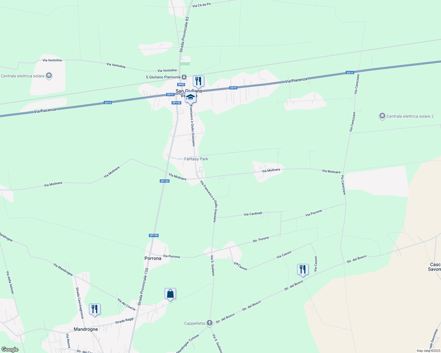 map of restaurants, bars, coffee shops, grocery stores, and more near 35 Via Molinara in San Giuliano