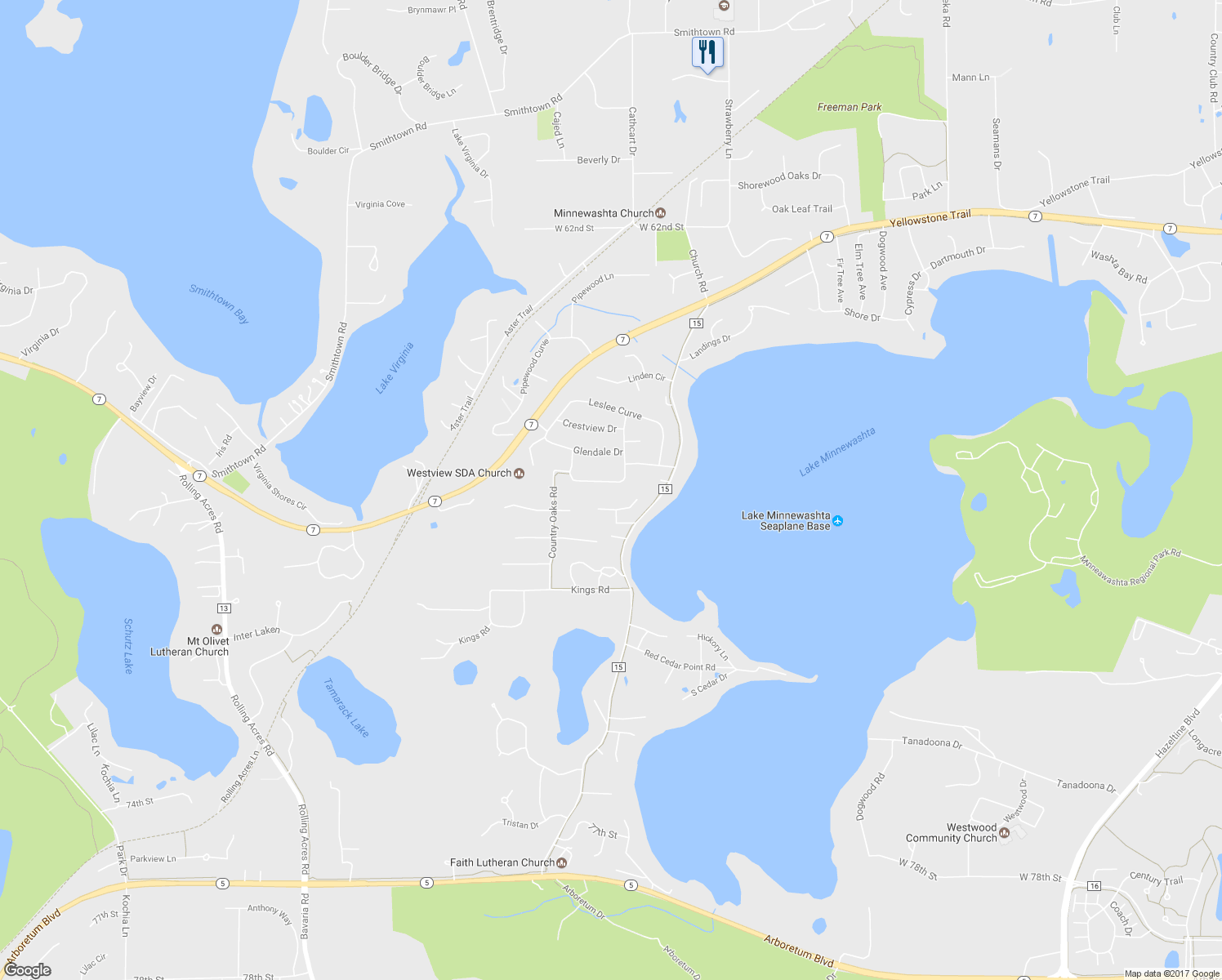 map of restaurants, bars, coffee shops, grocery stores, and more near 3951 Country Oaks Dr in Excelsior