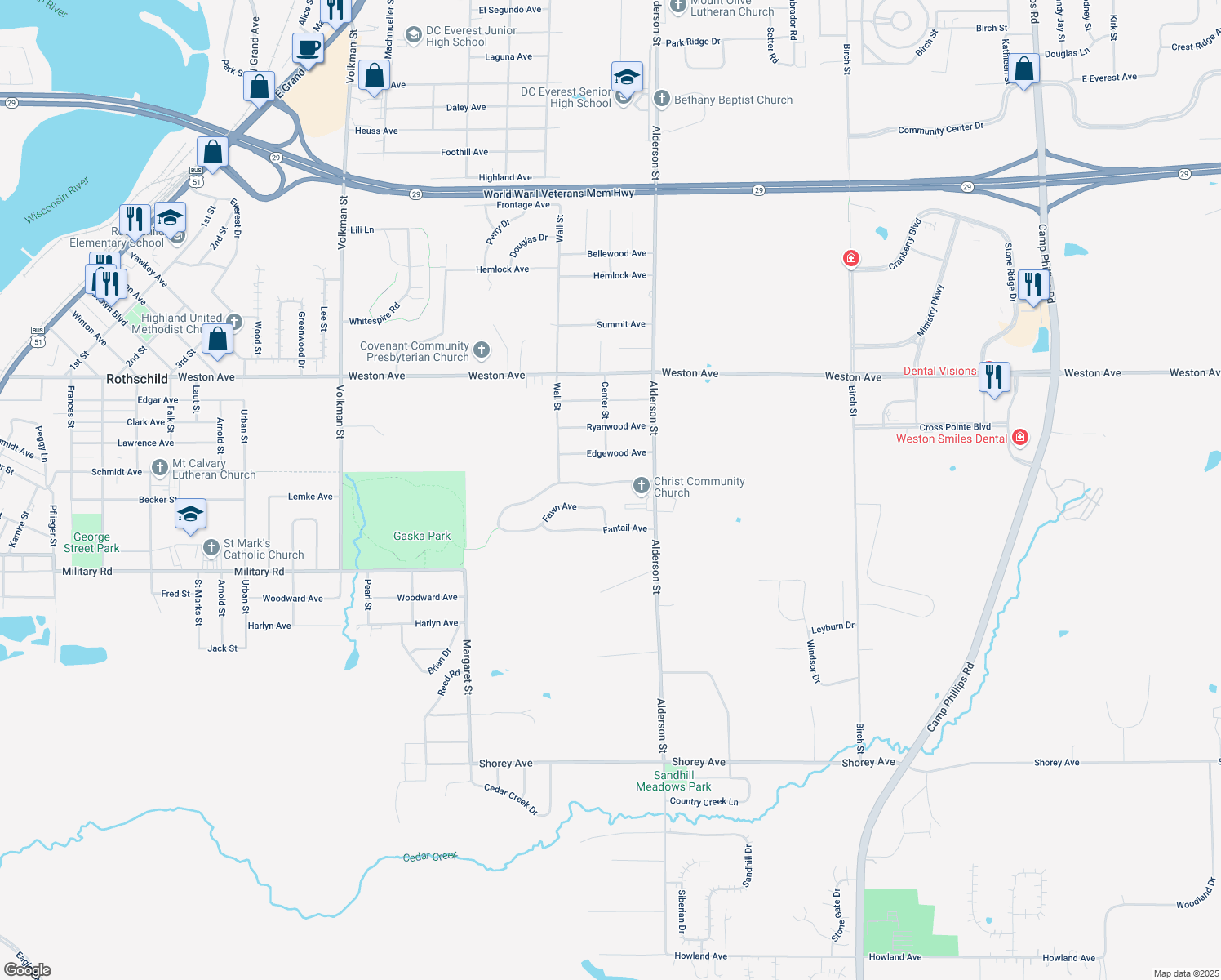 map of restaurants, bars, coffee shops, grocery stores, and more near 2305 Buckhorn Avenue in Schofield