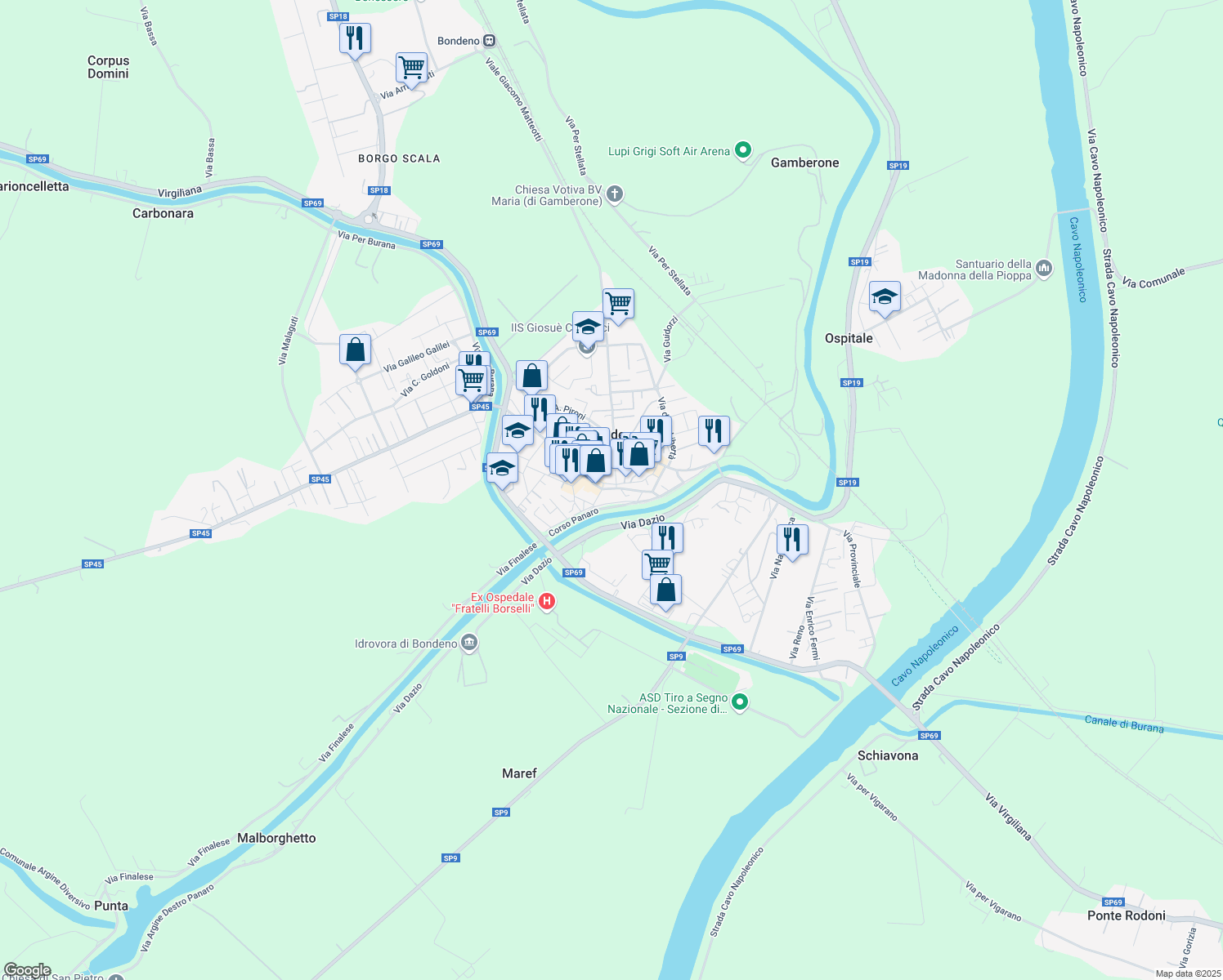 map of restaurants, bars, coffee shops, grocery stores, and more near 10 Piazza Giuseppe Garibaldi in Bondeno
