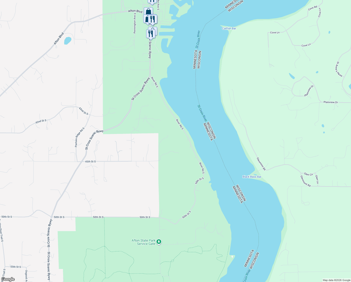 map of restaurants, bars, coffee shops, grocery stores, and more near in Afton